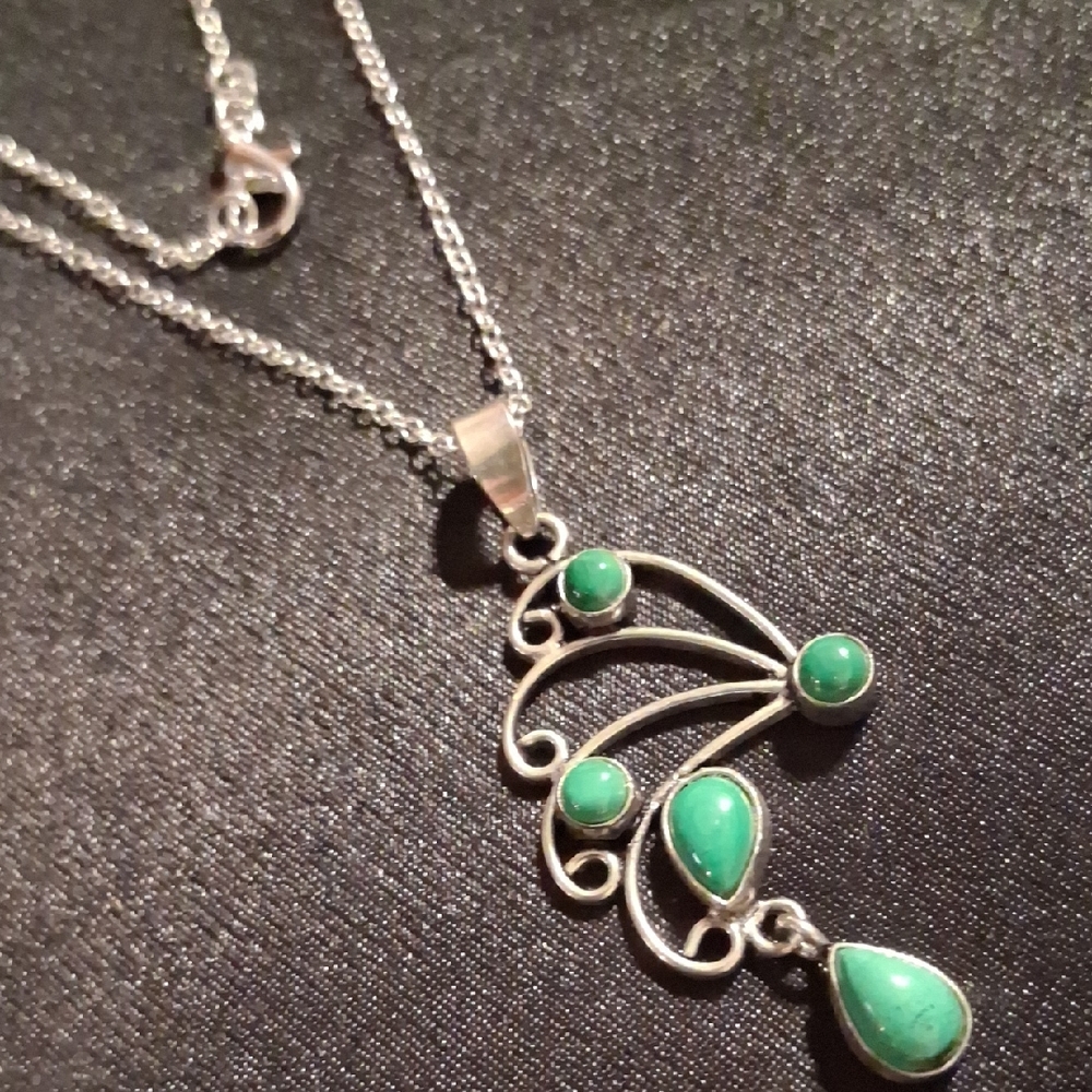 Artisan Sterling Silver Necklace with Green Accents